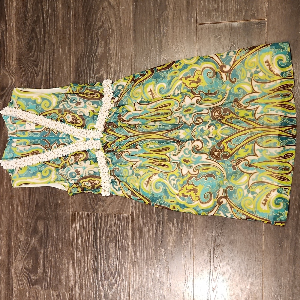 ❤️ NWOT! MILLY BEADED GREEN GOLD BROWN A-LINE DRESS, 2 - Picture 3 of 16